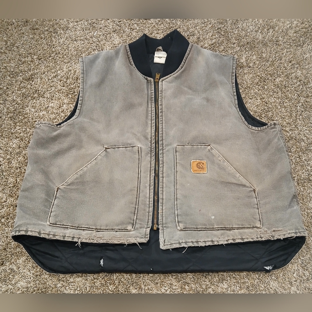 VTG Carhartt Vest 2XL Men's USA Union Brown Full Zip Quilt Lined Canvas